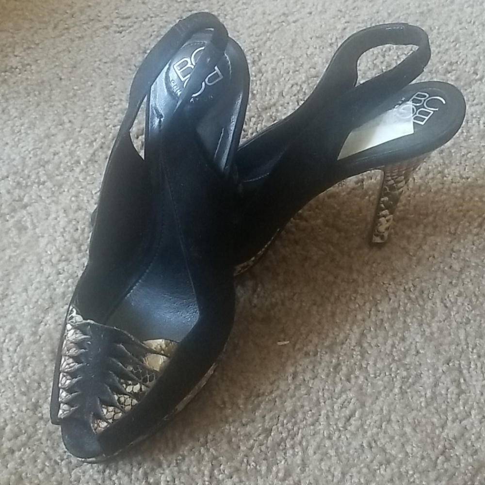 Bcbg Black Suede/Python Trim Open Toe Shoe - image 1
